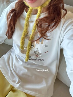 【现货】早春可爱韩系狗狗卡通印花圆领长袖T恤女宽松百搭打底衫