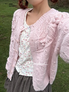 【现货】2025新款秋冬重工镂空钩花韩系温柔圆领针织开衫毛衣女