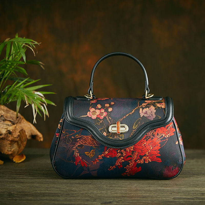 复古重缎真丝手提包品质女包妈妈旗袍包波士顿法棍包喜婆婆礼服包