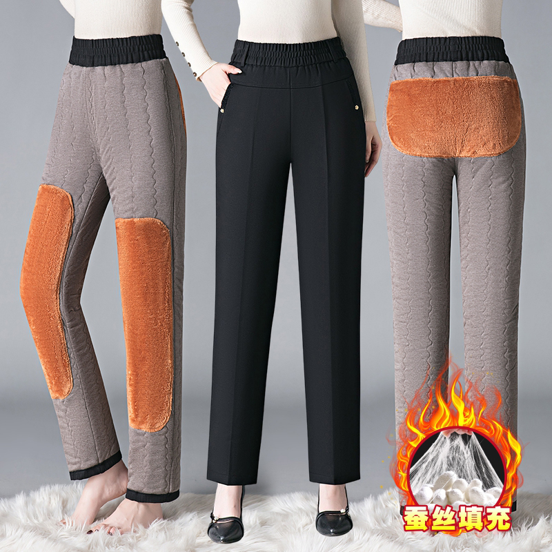 中老年冬季蚕丝棉裤高腰护膝保暖