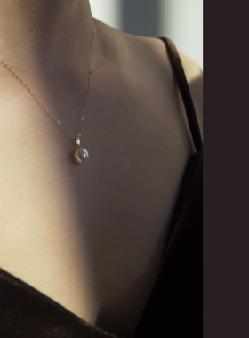 包金天然珍珠吊坠原创设计可调节