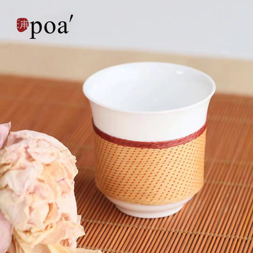 敞口竹丝扣瓷品茗杯竹编
