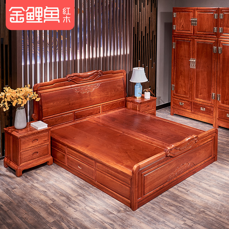 金鲤鱼中式红木大果紫檀双人床