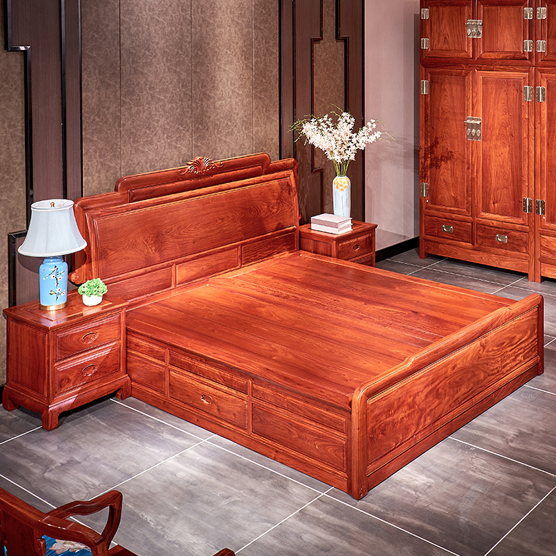 金鲤鱼中式红木大果紫檀双人床