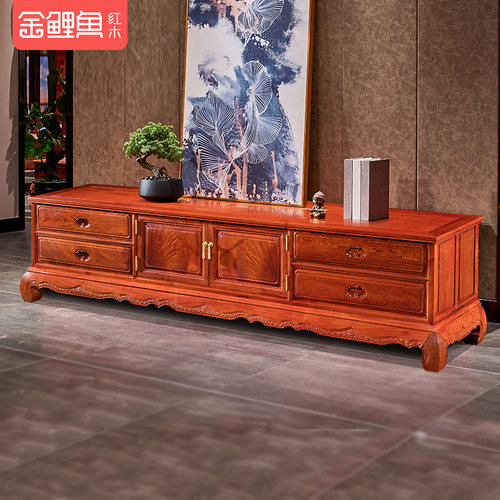 金鲤鱼大果紫檀中式红木电视柜
