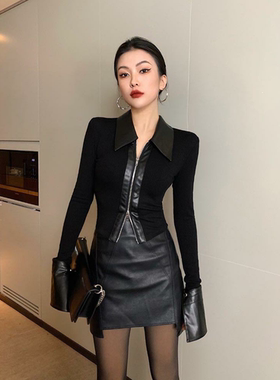 冷淡系高级感炸街独特别致早春韩系上衣轻熟性感短款黑色衬衫女装