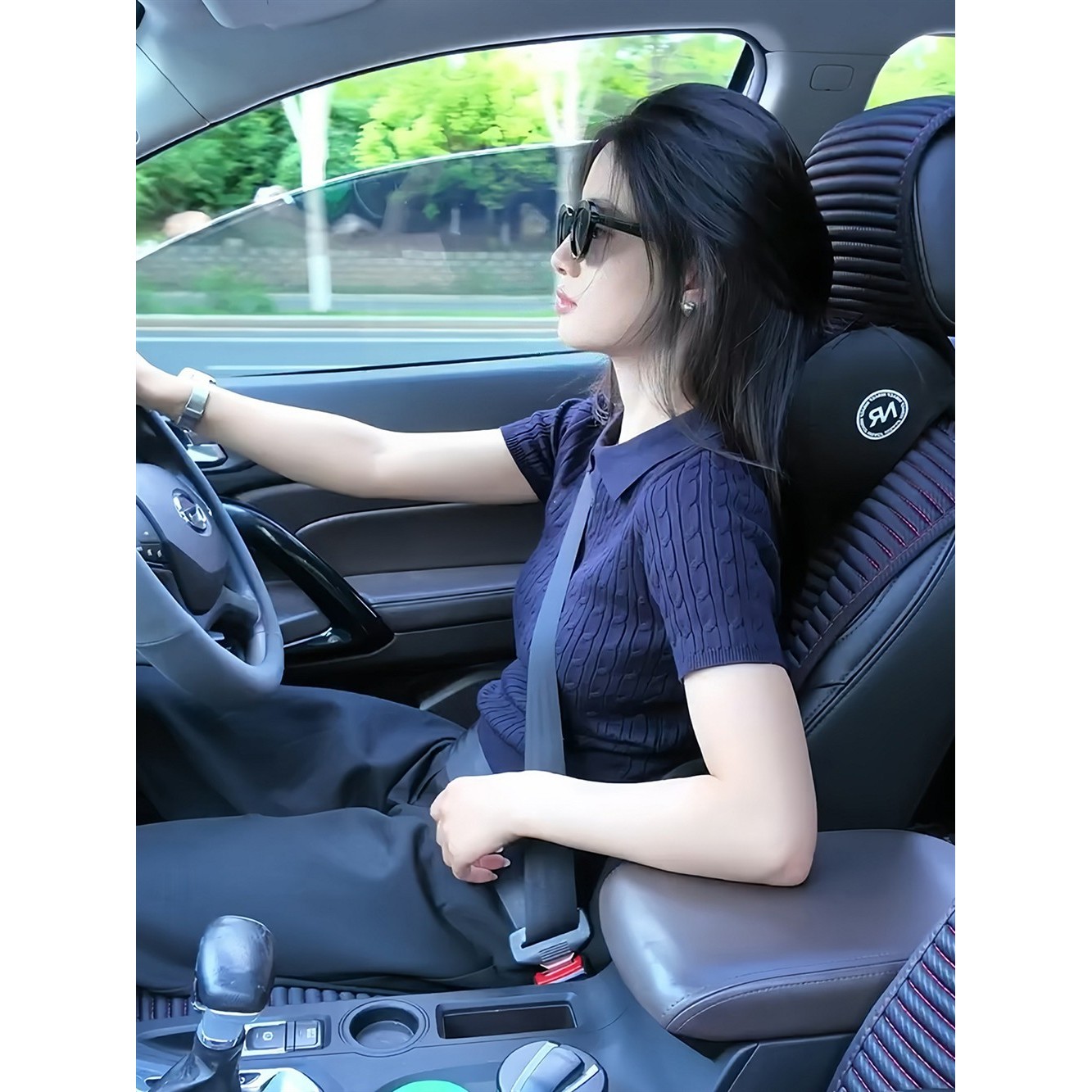 藏蓝色针织POL领短袖t恤女