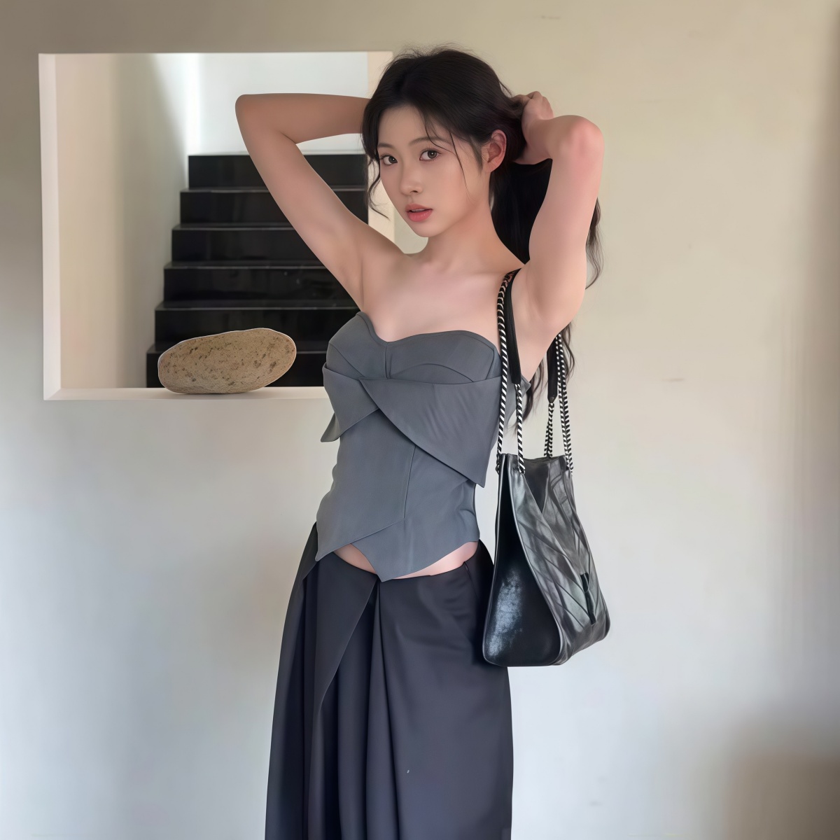 韩系灰色不规则抹胸吊带背心女