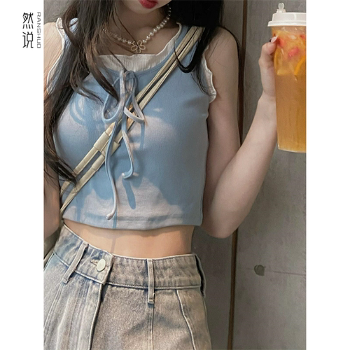辣妹假两件吊带设计感小众