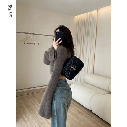 2025早秋款女慵懒风马海毛短款毛衣奶fufu温柔软糯浣熊绒针织衫冬