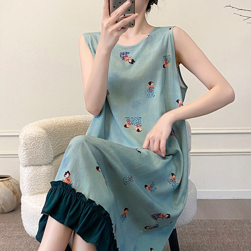 新中式国风背心睡裙女棉绸家居服