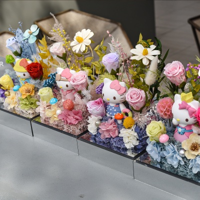 永生花hellokitty哈喽KT凯蒂猫真花礼盒摆件送女友闺蜜生日礼物