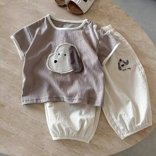 男女宝宝A类T恤裤 婴幼儿夏季 子 薄款 套装 两件套新款 卡通洋气短袖