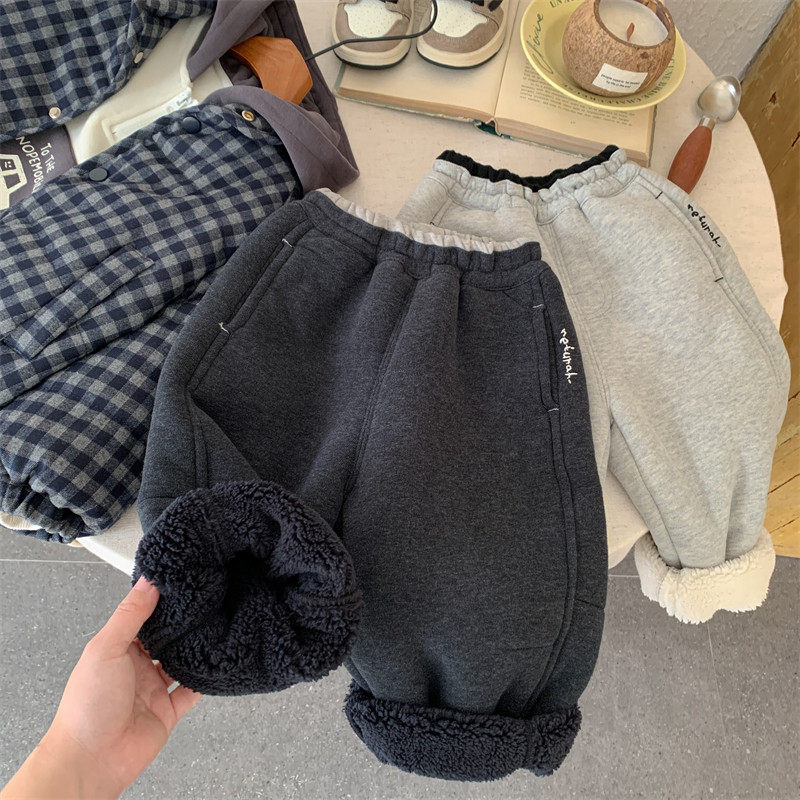 男童羊羔绒裤子冬季新款