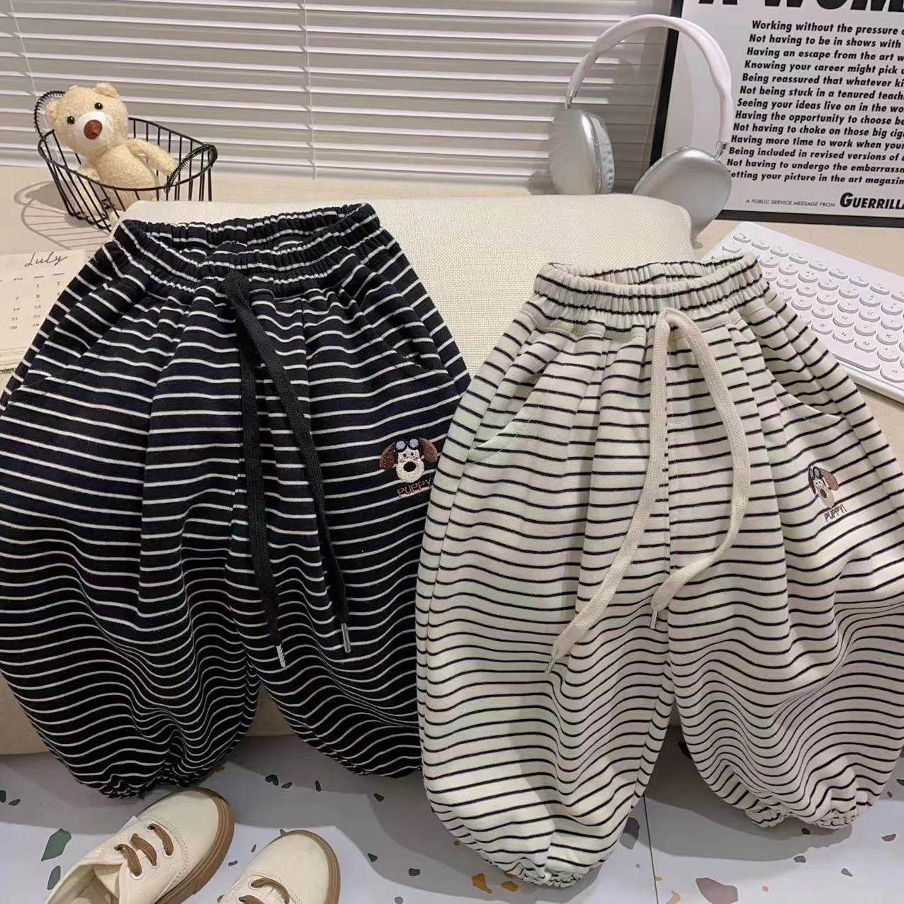 儿童裤子秋季女童条纹裤秋冬男童秋装宝宝长裤加绒春秋运动灯笼裤