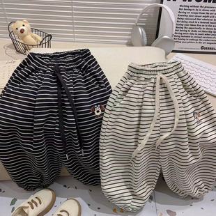 儿童裤子秋季女童条纹裤秋冬男童秋装宝宝长裤加绒春秋运动灯笼裤