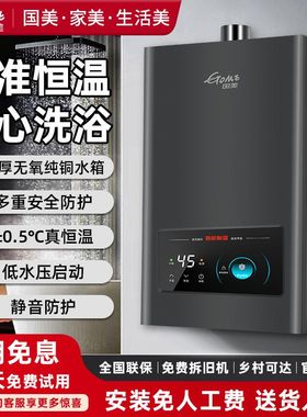 国美自营燃气热水器12L13L16升家用智能恒温变频节能强排式天然气