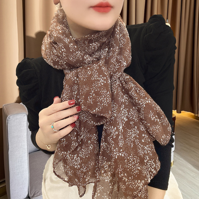 甜美可爱清新田园自然风小碎花围巾丝巾女士秋冬保暖护颈披肩外搭