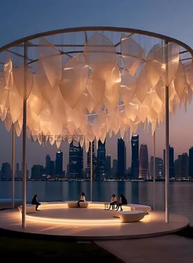 网红羽毛树装景点公园引流美陈户外商业街不锈钢置凉亭廊架雕塑