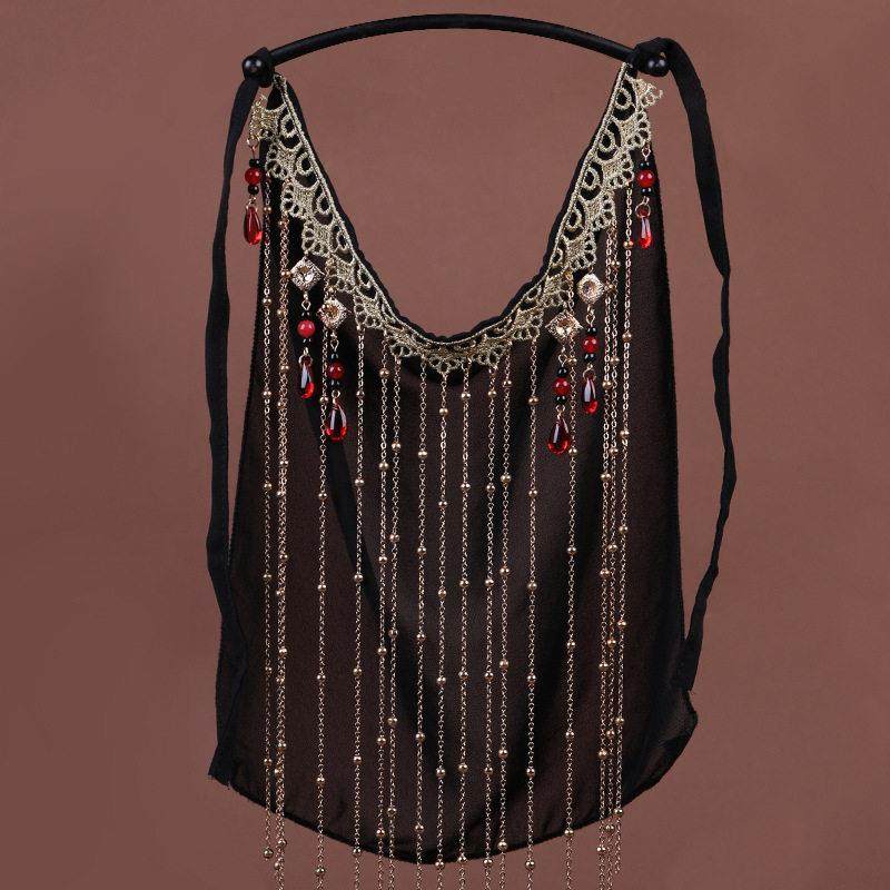 古风面纱流苏遮面帘 汉面帘系带服挂耳遮面纱 黑色雪纺防晒遮脸巾,服饰配件/皮带/帽子/围巾,指环,淘宝优惠券,粉丝福利购,淘宝优惠卷