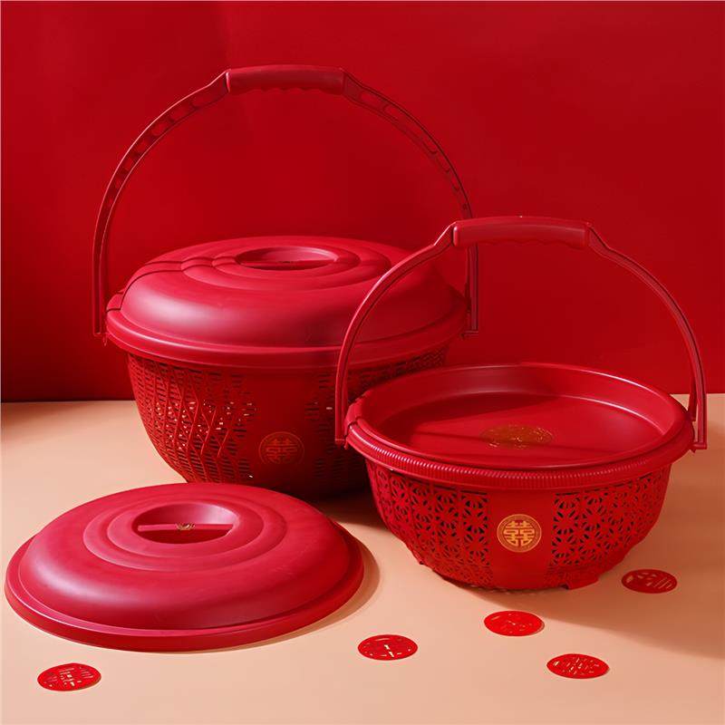 塑料手提篮拜神双层红色喜庆乔迁结新居喜事婚圆形零食水果收纳篮,收纳整理,购物篮,淘宝优惠券,粉丝福利购,淘宝优惠卷
