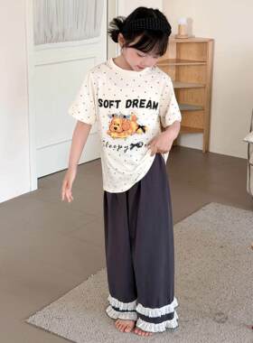 夏季新款女童家居服套装中大童女孩短袖长裤空调服女宝宝睡衣童装