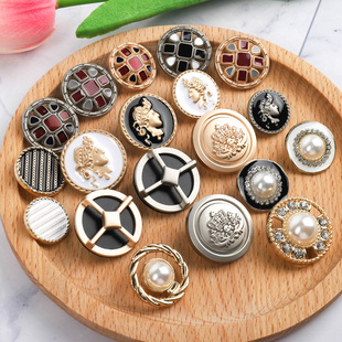 金属纽扣小香风百搭圆形上衣女士衣服毛衣衬衫 雪纺珍珠小扣子 开衫