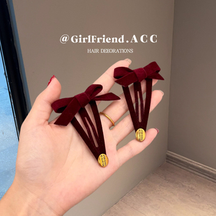 韩系丝绒蝴蝶结发夹新款轻奢高级感发卡女侧边夹头发的夹子刘海夹