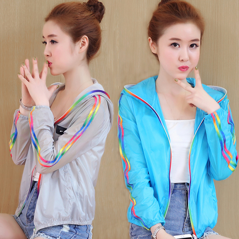 旗莱恩防晒衣女夏轻薄户外皮肤衣透气运动外套连帽短款休闲防晒服