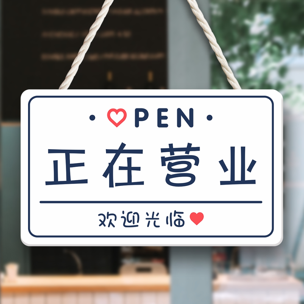 正常营业中挂牌双面空调开放休息告示牌店铺门口电话号码联系吊牌