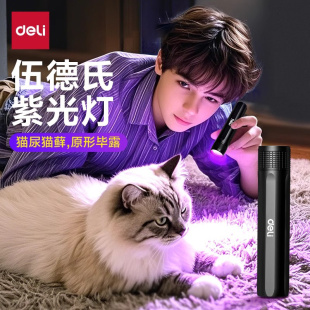 得力伍德氏猫藓灯紫光灯手电紫外线照猫尿美甲uv固化验钞玉石鉴定