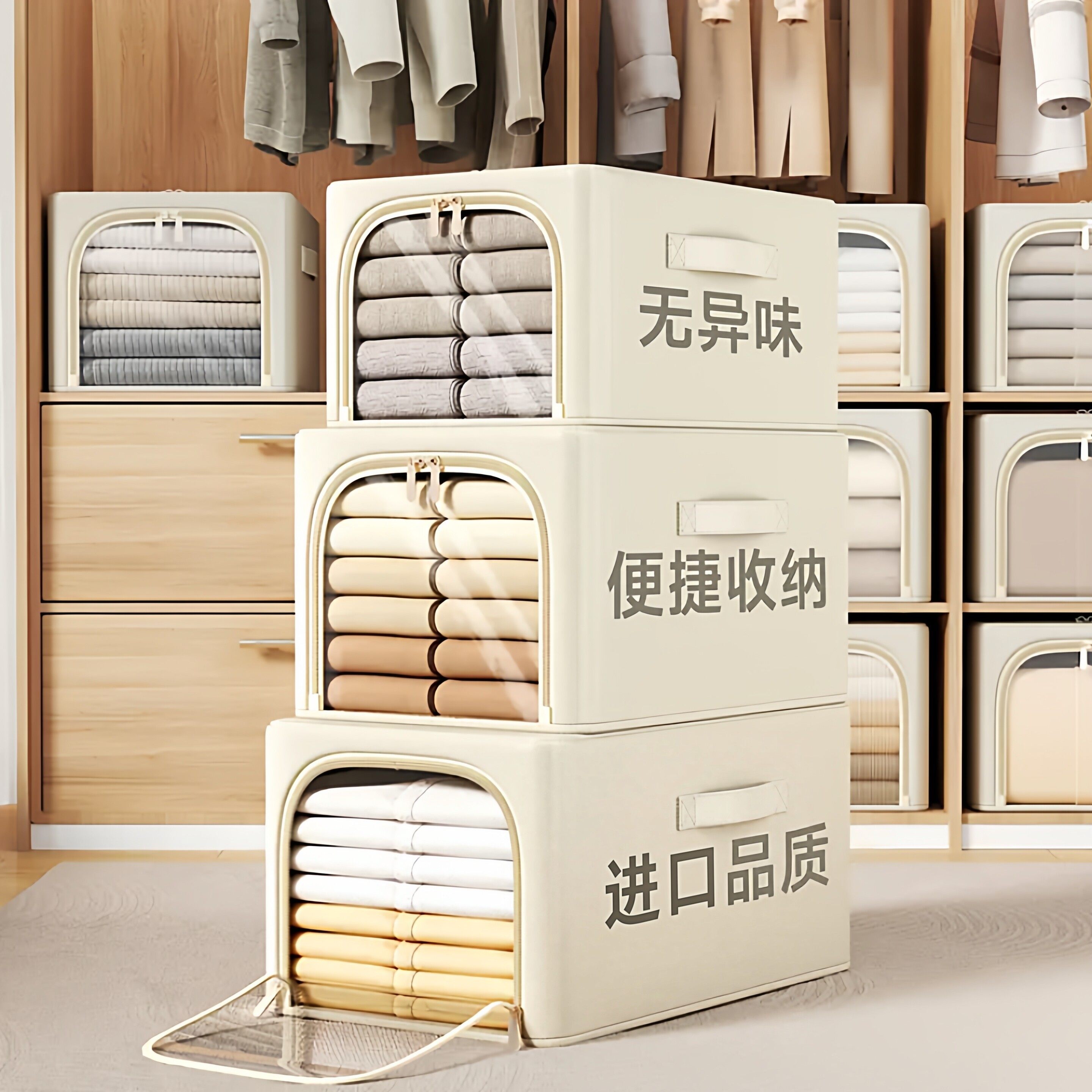 衣服收纳箱大容量超大折叠布艺百纳箱衣柜衣物家用分层储物整理箱,收纳整理,收纳筐,淘宝优惠券,粉丝福利购,淘宝优惠卷