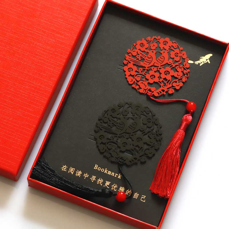 結婚禮品書簽紅色喜鵲來圖高檔