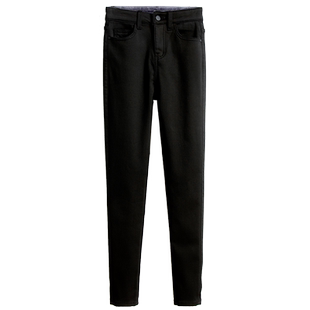 高腰黑色牛仔裤女2025秋冬新款弹力紧身显瘦加绒九分小脚长裤子