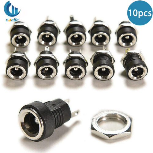 DC022B螺纹插座10pcs DC电源插座圆孔带螺母2脚焊线母座2.1-5.5铜