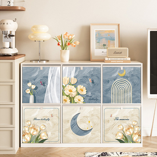 奶油风可折叠收纳箱大容量家用卧室电视柜克莱因格子柜衣服整理箱