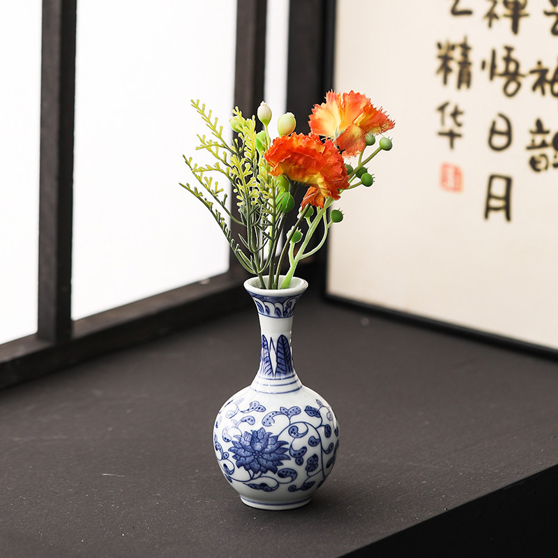复古青花瓷小花瓶桌面插花装饰品