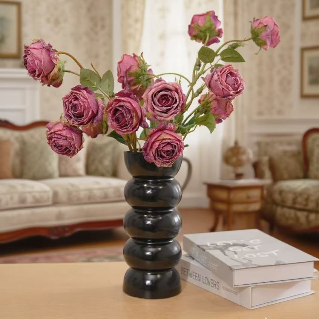 7头玫瑰花 深色玫红色 枯干玫瑰花 干花效果仿真花