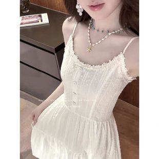 新款 25甜美学院风初恋白月光吊带连衣裙女学生夏季 森系小清新长裙