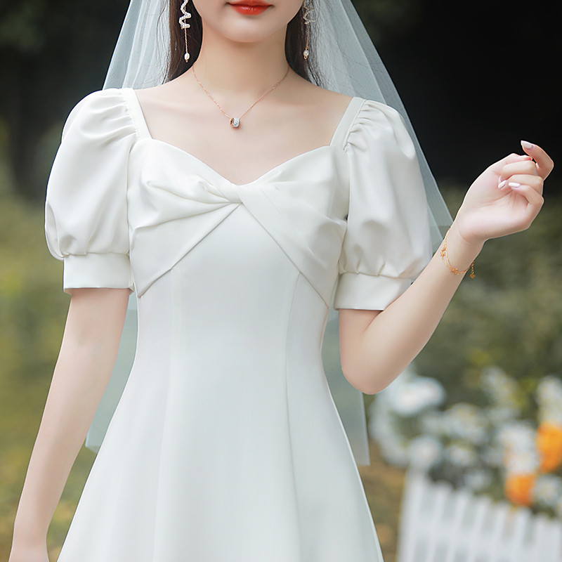 领证小白裙缎面个子法式初恋登记日常赫本轻婚纱礼服订婚连衣裙夏