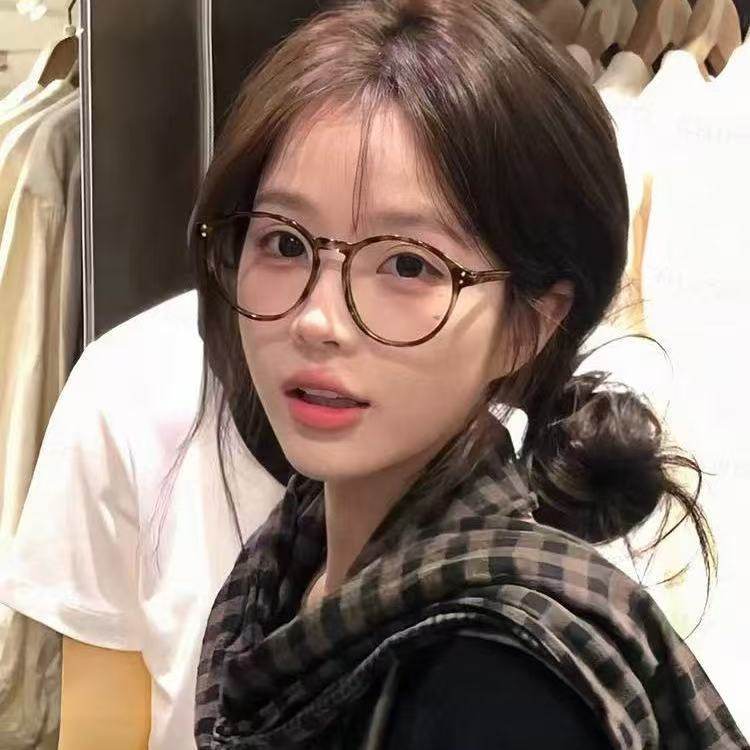 显脸小复古圆框玳瑁猫眼眼镜近视女度数可配素颜豹纹眼镜框架大脸