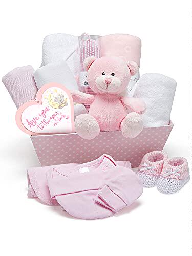 baby girl pink gift hamper - with fleece wrap  hooded towel