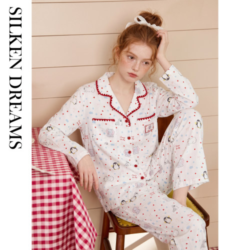 丝梦华服-春秋季新款纯棉长袖甜美睡衣100%全棉女款家居服套装ZXZ