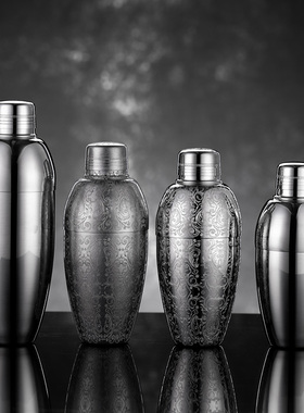 蚀刻波士顿调酒器 不锈钢摇酒壶酒吧调酒工具鸡尾酒shake杯雪克壶