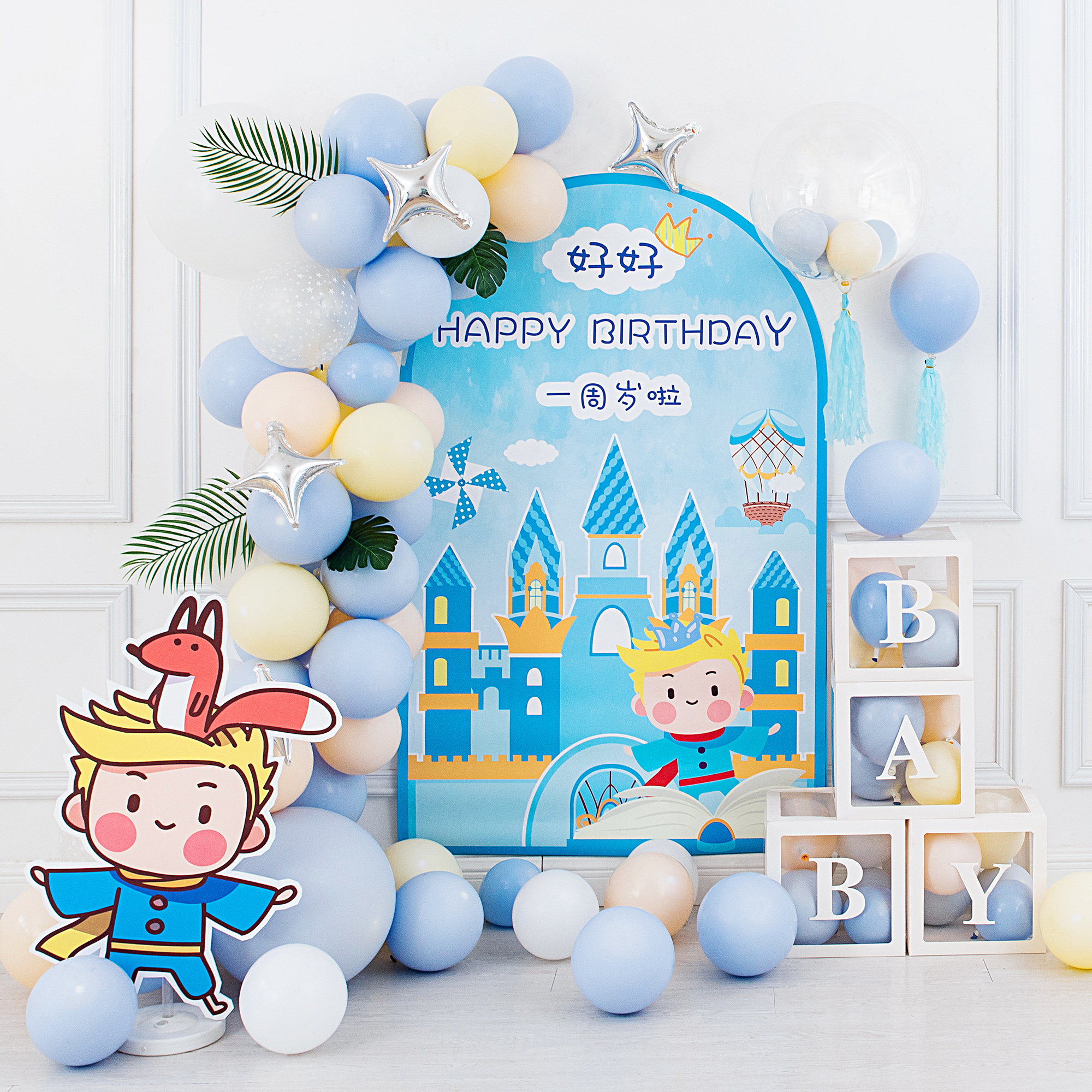 男孩宝宝1周岁生日布置海报套餐