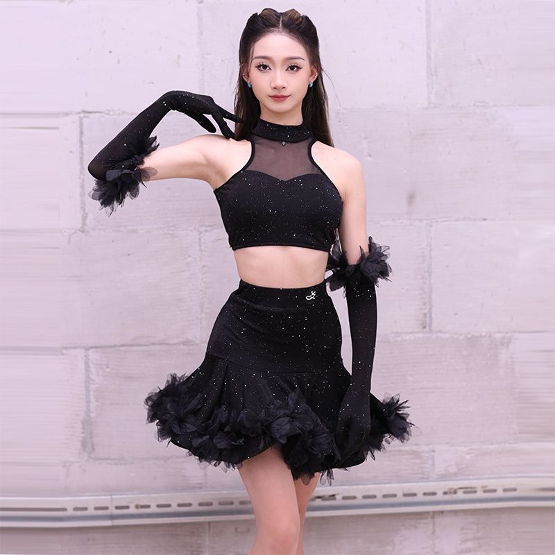 2025新款拉丁舞14岁以上比赛花服专业考级亮片舞蹈裙高级表演舞裙