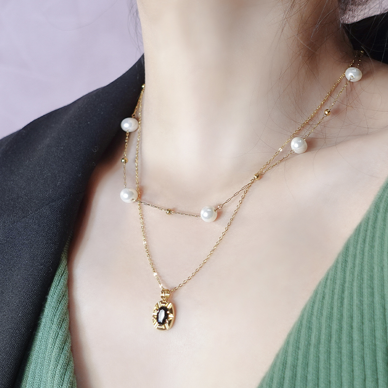 黑钻金色18k金镀金项链锁骨链女