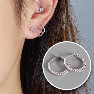 925纯银养耳洞麻花耳环耳圈可搭配时尚简约小众极细防过敏男女潮