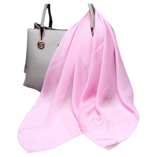 正品真丝丝巾大小方巾围巾女纱巾杭州丝绸春季薄款夏天防晒粉红色