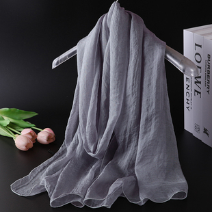 2026春季妈妈时尚围脖浅烟灰色围巾装饰丝巾经典爆款纱巾披肩两用